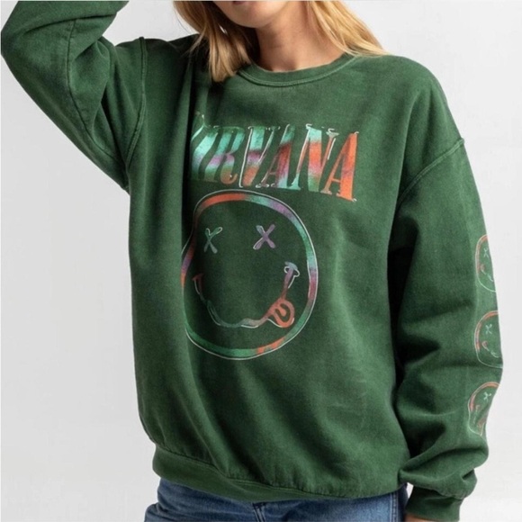 NIRVANA Forest Green Women's Graphic Crew Neck Sweatshirt Size S - Picture 2 of 4